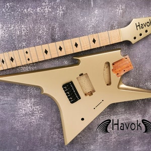 HAVOK Parabellum Guitar Kit, Stainless Steel Frets Flame Maple Neck, Spoke Wheel, Mahogany Body, Guitar Building DIY Vintage Guitar Neck