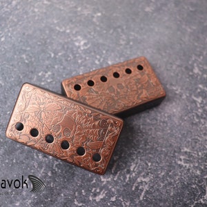 Copper Skull Humbucker Shield, Guitar Pickup Covers Gear Pattern for LP, High End Accessory and Replacement, Guitar Build Kit, Guitar Gadget