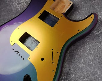Protector de guitarra de 11 orificios, estilo moderno anodizado en latón/oro, para guitarra Stratocaster HH, placa protectora contra rayones, apto para guitarra tipo S