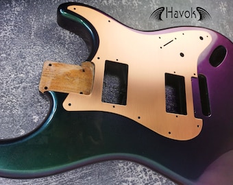 Protector de guitarra de 11 agujeros de cobre anodizado estilo moderno Strat HH, placa protectora contra rayones, compatible con guitarras tipo S