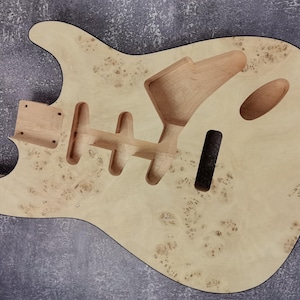 Mahogany Burl Top Veneer Black Binding S-Type Guitar Body, Unfinished