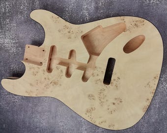 Mahogany Burl Top Veneer Black Binding S-Type Guitar Body, Unfinished