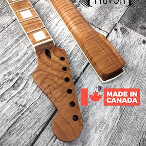 Mástil de guitarra de arce flameado tostado AAA+ con ribete satinado tipo S y trastes Jescar de acero inoxidable.