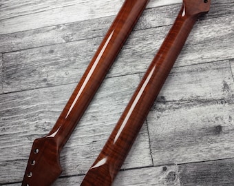 ST Dark Roasted Flame Maple Gloss Neck, Stainless Steel 22 Jescar Frets, S Type, Electric Guitar Part, Vintage Neck Replacement
