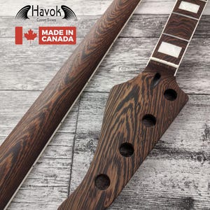 Havok 4-strängad basgitarrhals wengé, rostfria band med vit bindning och mässingssadel, 22 medelstora jumbo Jescar-band, specialanpassade