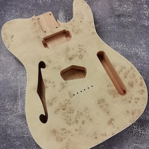Mahogany Burl Top Veneer Black Binding F hole t-Type Guitar Body, Unfinished