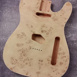 Mahogany Burl Top Veneer Black Binding  T-Type Guitar Body, Unfinished