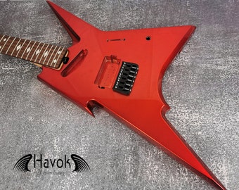 HAVOK Parabellum Gitaarkit, roestvrijstalen frets Flame Maple Neck Spaakwiel, mahoniehouten body, gitaarbouw DIY Metallic Candy Apple Red