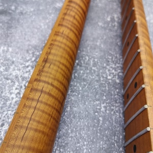 Guitar Neck S type Roasted AA+ Flame Maple Nitro Satin Neck Stainless Steel Jescar Frets Handmade.