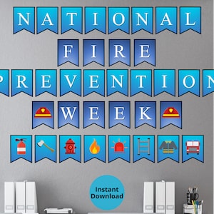 Nationale Woche der Brandverhütung | Druckbares Wandbanner | Brandverhütung | Feuerwehrmann Feier | Banner Clip Art