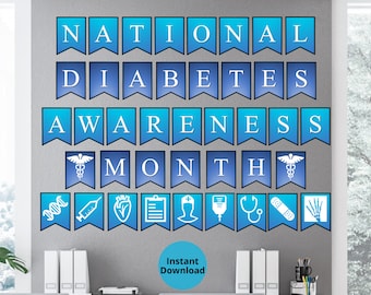Diabetes Awareness Month | Printable Wall Banner | Diabetes Month | Awareness Month | Banner Clip Art | Diabetic