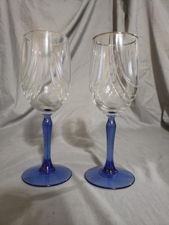 Pair Of Lenox Royal Blue Stem Wine Glasses With Gold Rim Etsy