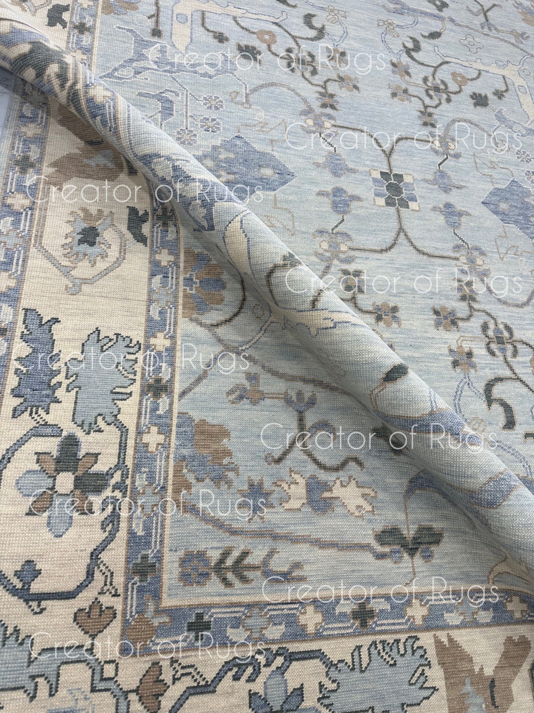 8x10 Powder Blue Oushak, 9x12 Shaded Oushak Rug, Handmade Wool Rug, 5x8