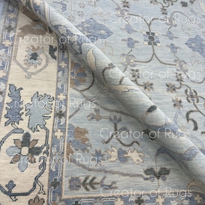 8x10 Powder blue Oushak, 9x12 shaded Oushak rug, Handmade Wool Rug, 5x8 Modern oushak, 10x15 light blue oushak, 10x12 Pastel oushak rug,