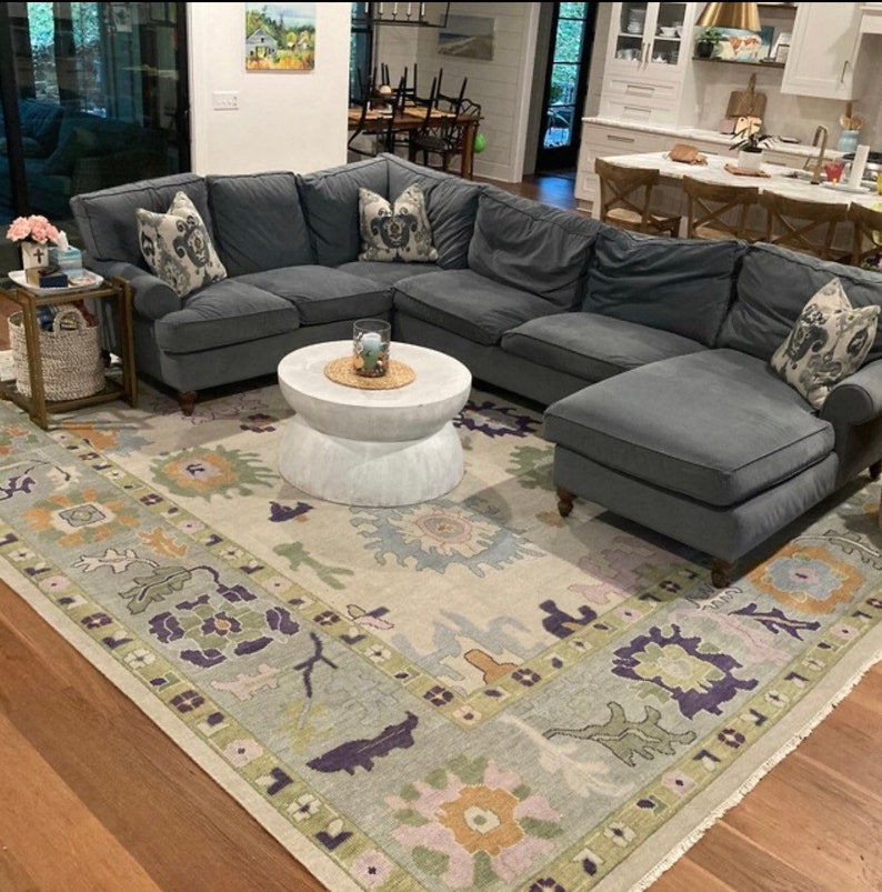 10x14 Blue Turkish Oushak Area Rug Green Oushak Rug Handmade Etsy