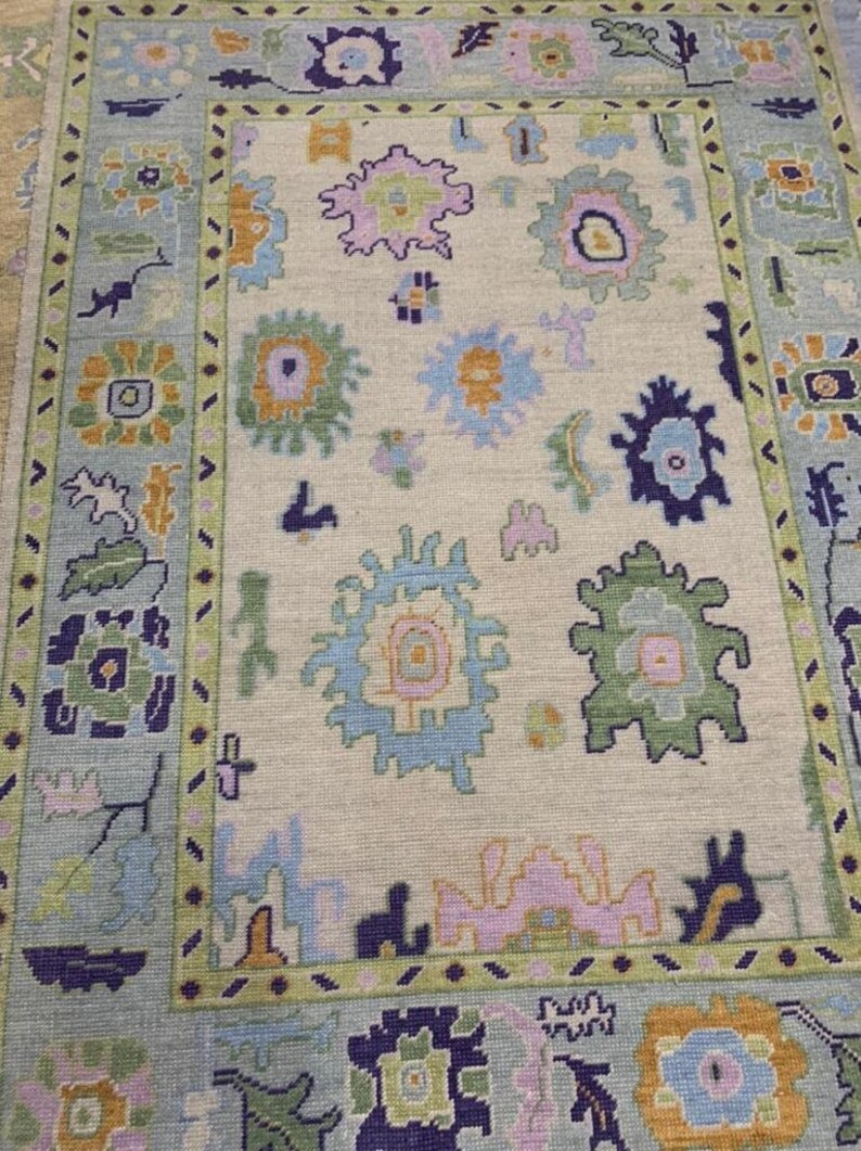 10x14 Blue Turkish Oushak Area Rug Green Oushak Rug Handmade Etsy