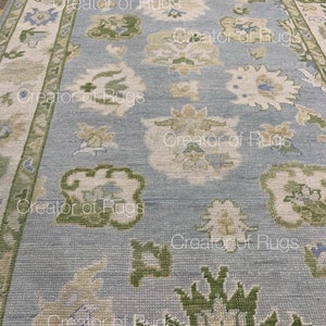 Handmade Wool Oushak Rug: Lavender, Blue & Navy Area Rug