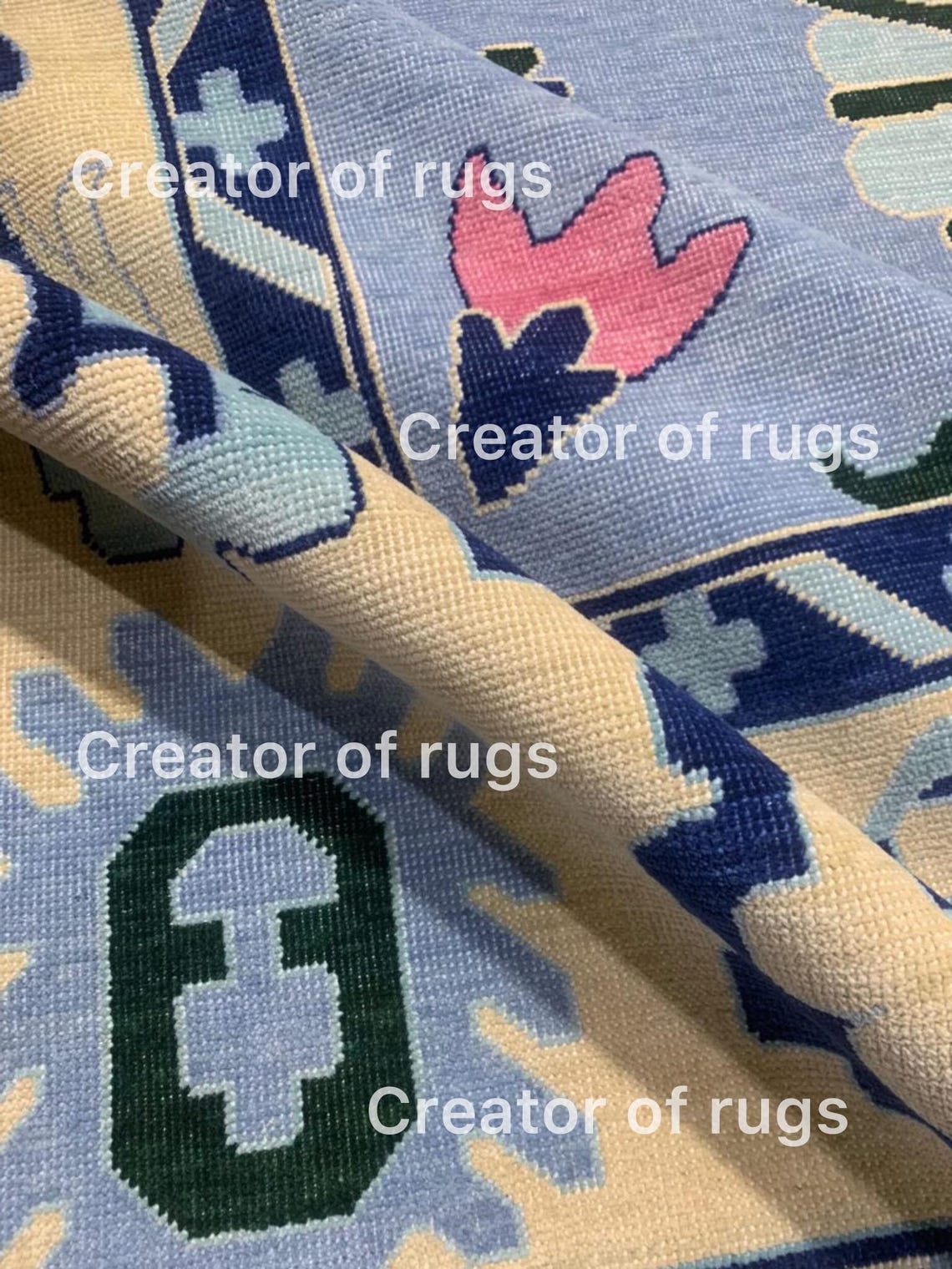 8x10 Blue Oushak Area Rug, 9x12 Pink Oushak Rug, Handmade Wool Rug