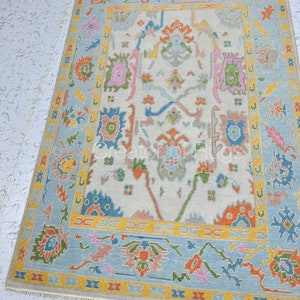 Hand-Knotted Wool Oushak Rug: Colorful Modern Area Rug