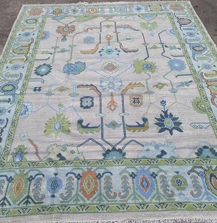 10x14 Blue Turkish Oushak Area Rug Green Oushak Rug Handmade Etsy