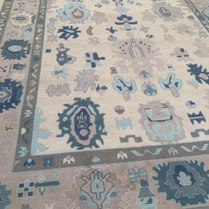 9x12 Grey Turkish Oushak Rug: Handmade Wool Area Rug