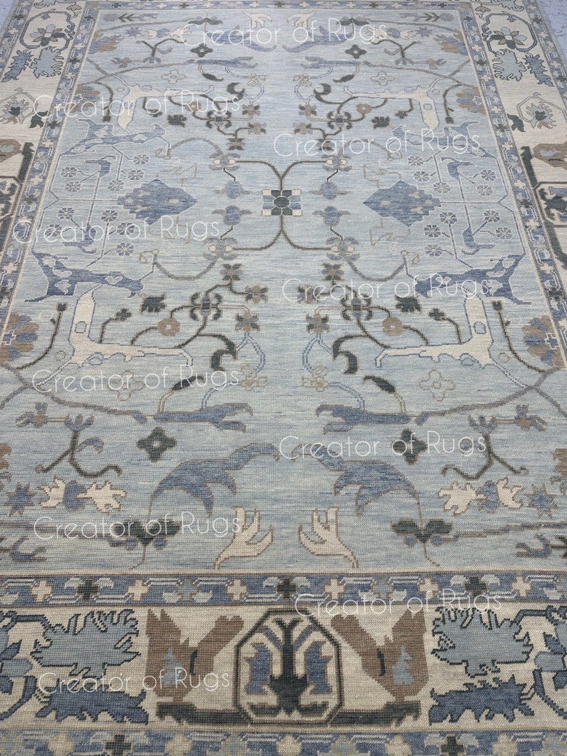 8x10 Powder Blue Oushak, 9x12 Shaded Oushak Rug, Handmade Wool Rug, 5x8