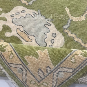 230x300 grüner türkischer Oushak Teppich, Handgefertigter Wollteppich, 150x250 Wollteppich, Grüner Türkischer Oushak Teppich, Kurzflor Teppich