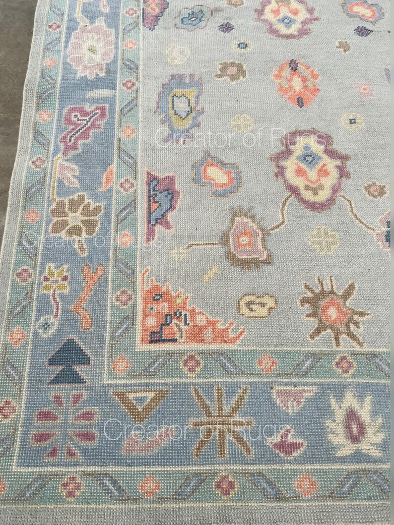 10x14 Blue Turkish Oushak Area Rug Green Oushak Rug Handmade Etsy