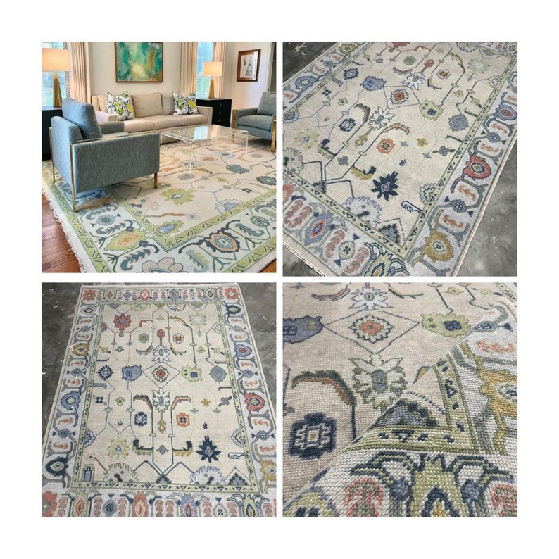 10x14 Blue Turkish Oushak Area Rug Green Oushak Rug Handmade Etsy