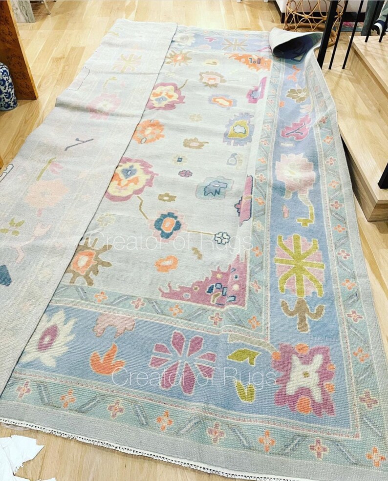 10x14 Blue Turkish Oushak Area Rug Green Oushak Rug Handmade Etsy