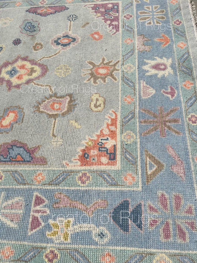 10x14 Blue Turkish Oushak Area Rug Green Oushak Rug Handmade Etsy