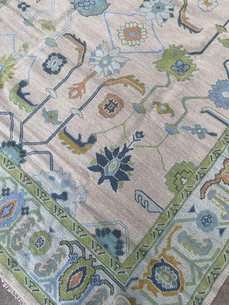 10x14 Blue Turkish Oushak Area Rug Green Oushak Rug Handmade Etsy