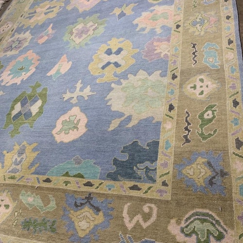 10x14 Blue Turkish Oushak Area Rug Green Oushak Rug Handmade Etsy