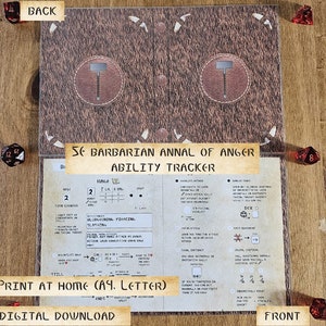 DnD 2014 Barbarian Spell and Ability Tracker | Annal of Anger | Thuis afdrukken, digitale download | A4 en Letter