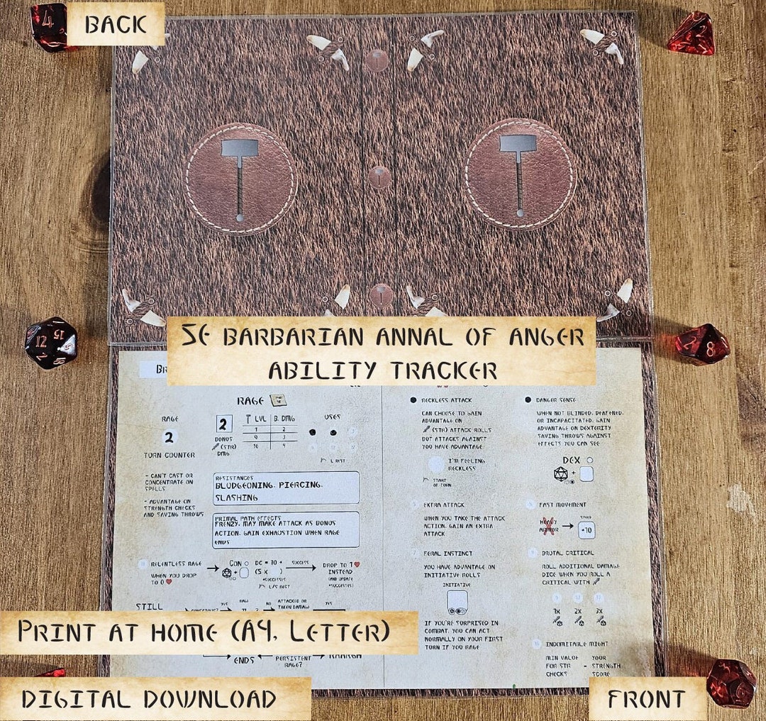 Dnd 5E Barbarian Spell and Ability Tracker Annal of Anger Print at Home