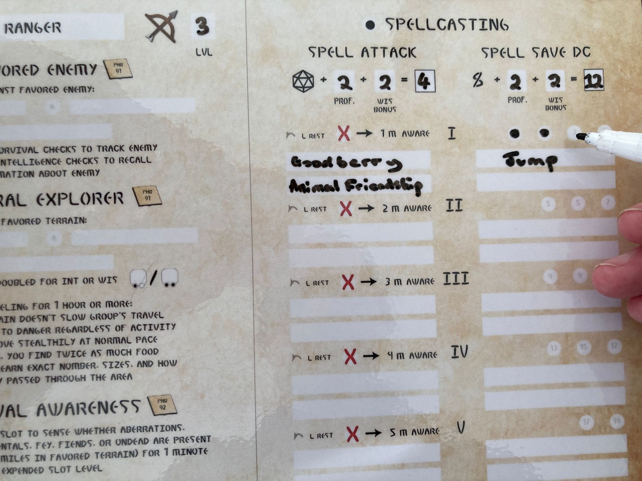 Dnd 5E Ranger Spell and Ability Tracker Wilderness Survival Etsy