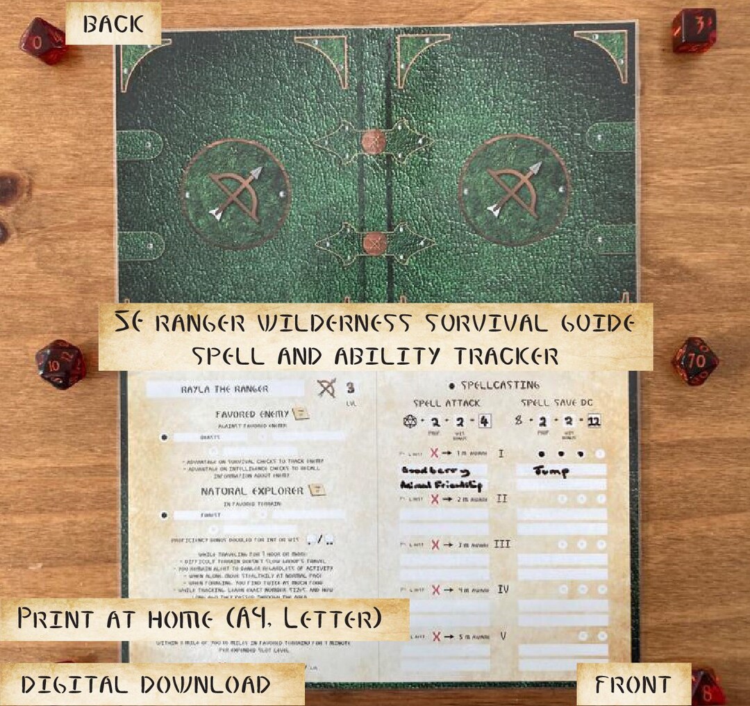 Dnd 5E Ranger Spell and Ability Tracker Wilderness Survival Guide Print ...
