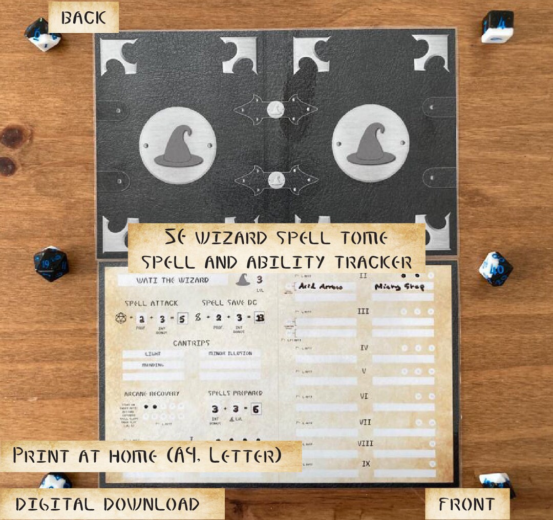 Dnd 5E Wizard Spell and Ability Tracker Spell Tome Print Etsy