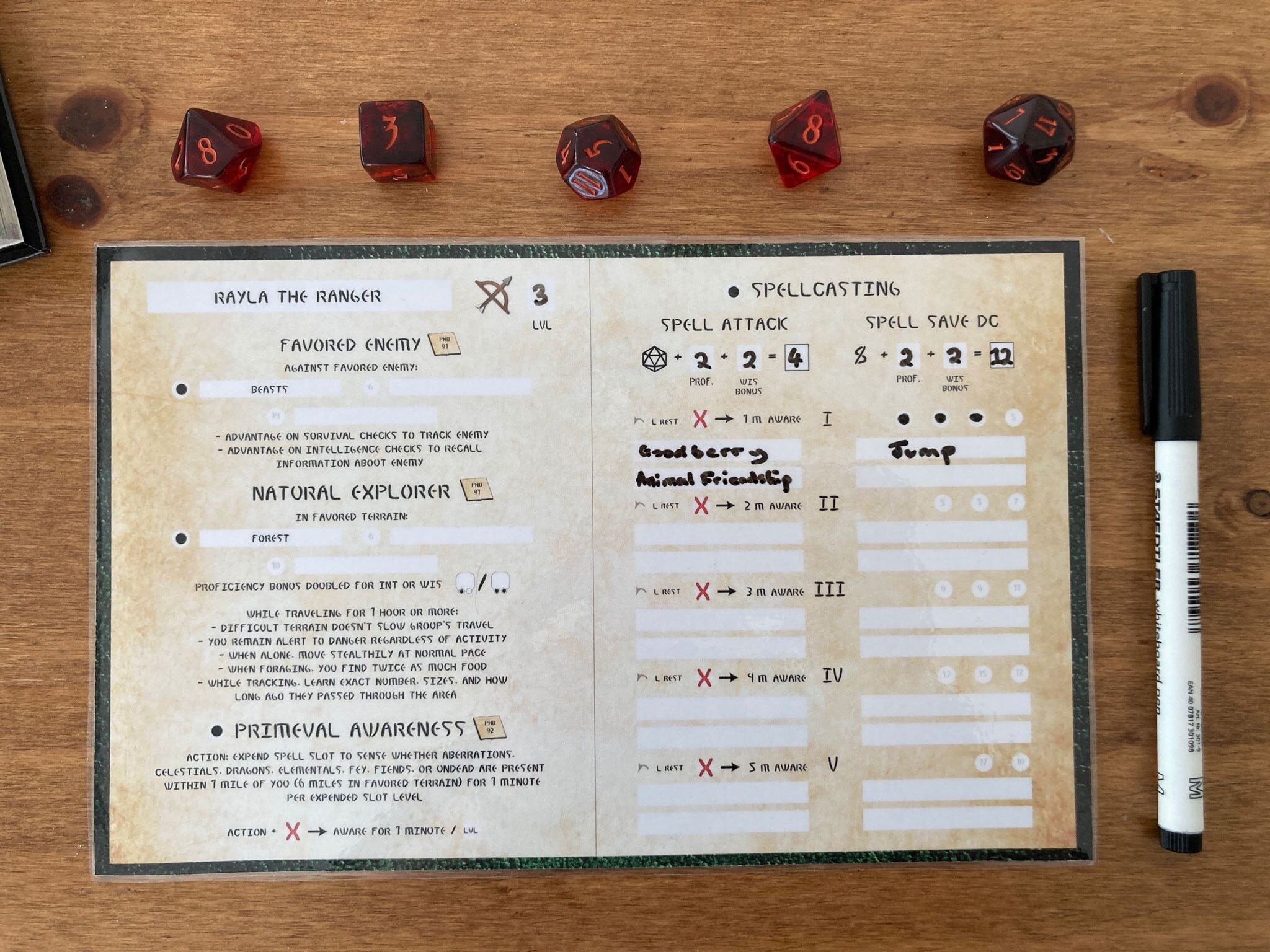 Dnd 5E Ranger Spell and Ability Tracker Wilderness Survival Etsy