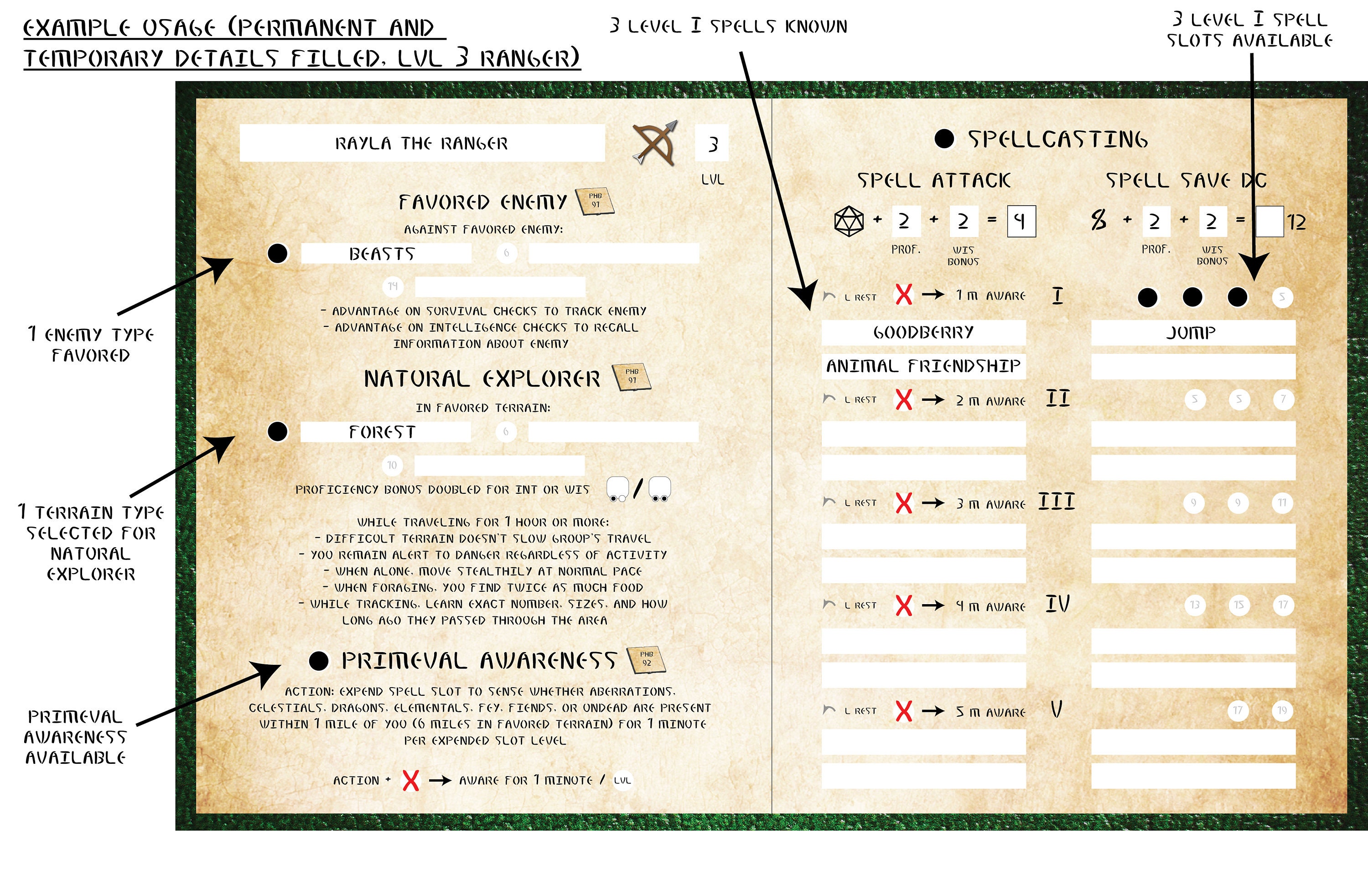 Dnd Ranger Guide Dnd 5E Ranger Spell and Ability Tracker Wilderness Survival - Etsy ...