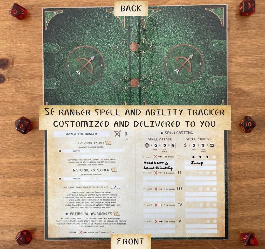 Dnd 5E Ranger Spell & Ability Tracker Wilderness Survival Guide UK