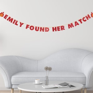 FOUND HER MATCH Glitter aangepaste banner Gepersonaliseerde vrijgezellenfeestdecoratie Bach-thema