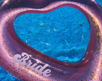 Pink Glitter Heart Pool Float: Personalized Bachelorette Party Favor