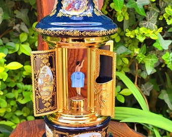 Swiss Made Vintage Ballerina carousel storage gilted items holder Romance Suisa Edelweiss R. Rodgers music box