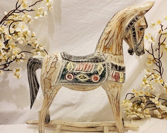 French Carved Wood Vintage Rocking Toy Interior Designer Display Retail Decoration Rare item Handpainted Horse