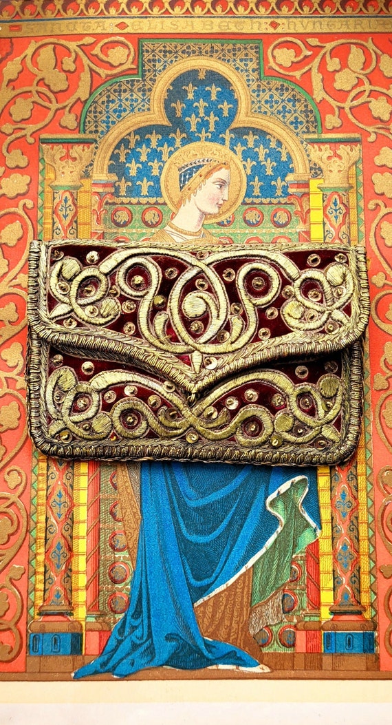 Antique reticule Embroidered Needlework purse 17t… - image 1