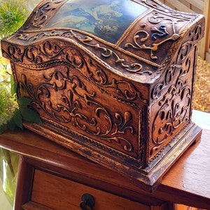 16th Century Renaissance French Marquetry Antique Large Jewellery Casket Box French Lady Portrait Letter Holder Tea Casket Tea Caddy Trinket