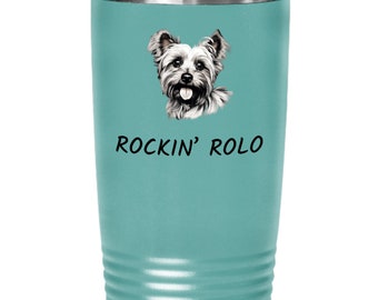 Rockin rolo yorkshire terrier tumbler 20 oz green