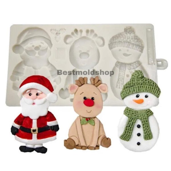 Christmas Santa Claus Snowman Fondant Mould Silicone Deer Cake Candy Baking Mold Xmas UK