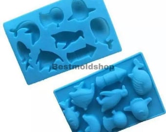 8 Ocean Fish Penguin Dolphin Whale Silicone Mould Chocolate Jelly Ice Cube Mold UK